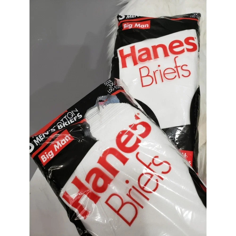 9 PAIR VTG 1990 Hanes Underwear Big Man Briefs Men 3XL 50-52 Deadstock White